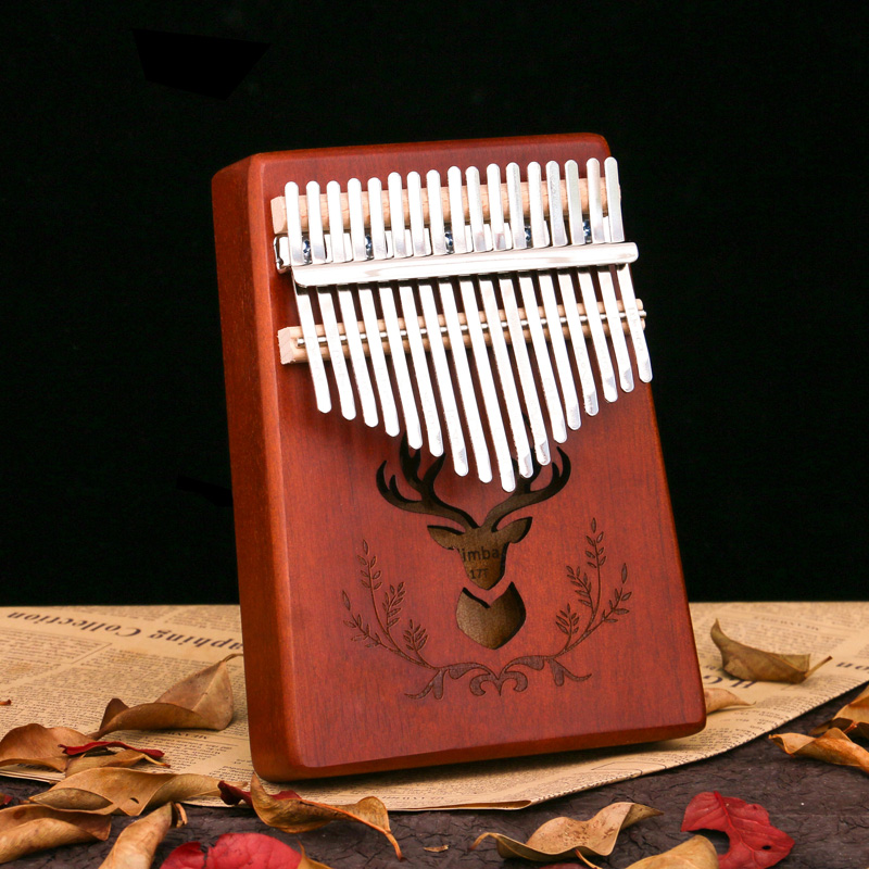 17 Key Mahonie Kalimba Duim Piano Single Board Vinger Piano &#39;S Trainer Toetsenbord Instrument Met Calimba Accessoires Xylofoon: Brown Deer