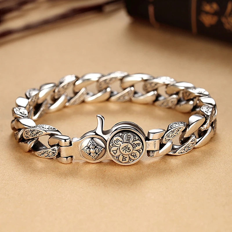 Hx Nieuw Lucky Jinbao Paixiu Dominante Heren Handgemaakte Zilveren Armband Retro Trend Armband Mode Sieraden Accessoires: 18Cm