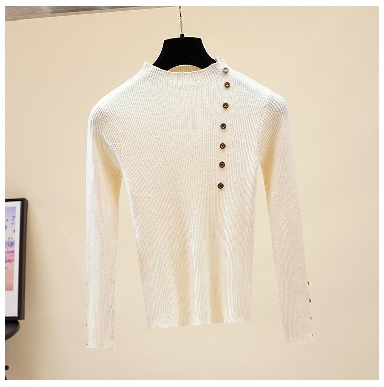 Hlbcbg casual höghalsad grundläggande höst vintertröja dam solid stickad tröja med långa ärmar långärmad mjuk tröja för kvinnor: Aprikos