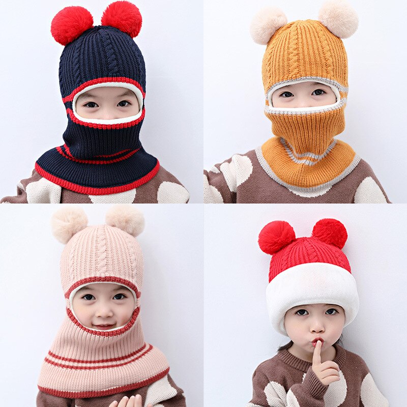 Winter baby muts sjaal jongen meisje gewricht muts peuter kinderen kind warme pompon ster muts gebreide nek plus fluwelen warmer 2-5