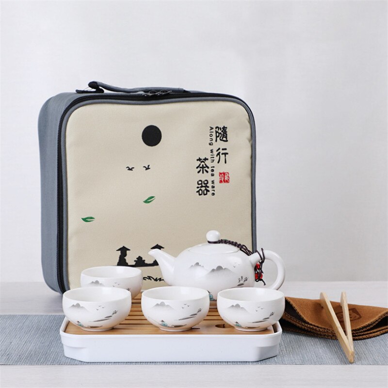 Juego de té portátil de viaje de estilo chino, 1 tetera/4 tazas, tetera de cerámica, tetera de , tetera de kungfú Teaware: F