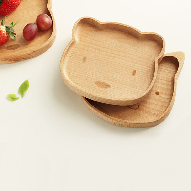Animal Shaped Solid Wood Dinner Plate Cartoon Tray Children&#39;s Feeding Set Cutlery Wooden Plate Dessert Plate