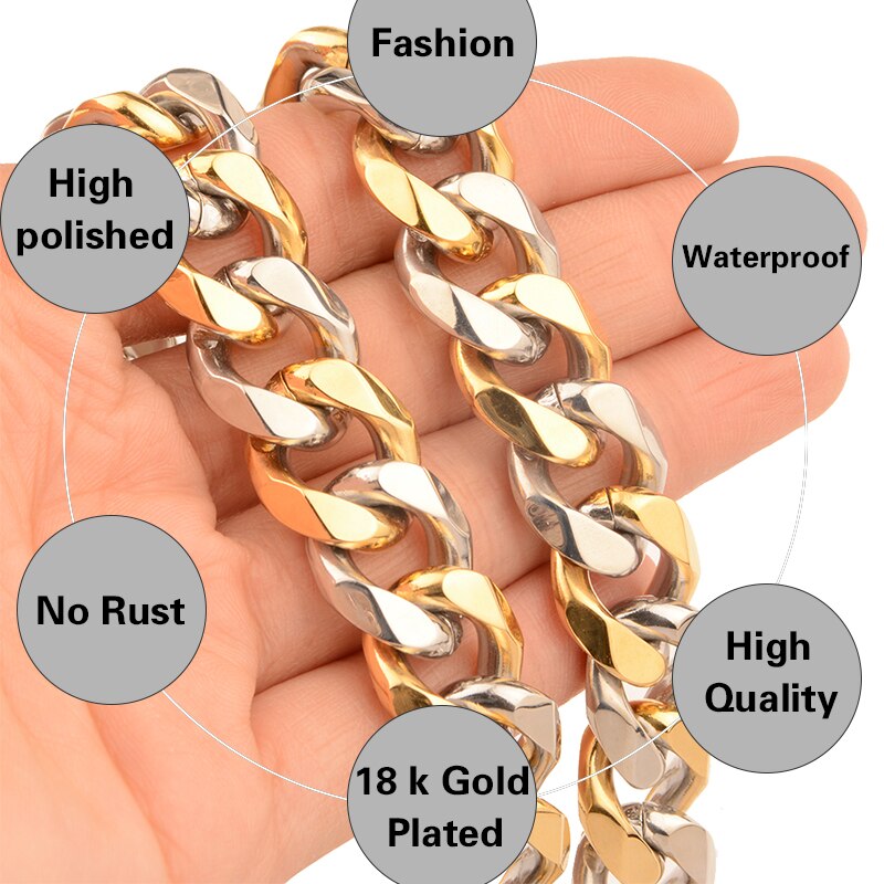 Tiasri 15mm Cuban Link Kette Gothic Ästhetischen Aussage Halskette männer Armband Ketten Für Männer Edelstahl Schmuck