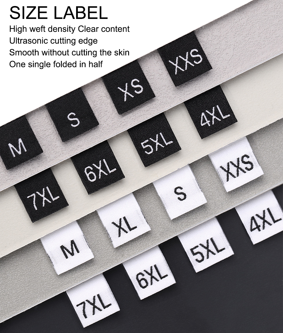 High-density size label, folded letter label, number label, clothing specification label, black and white optional