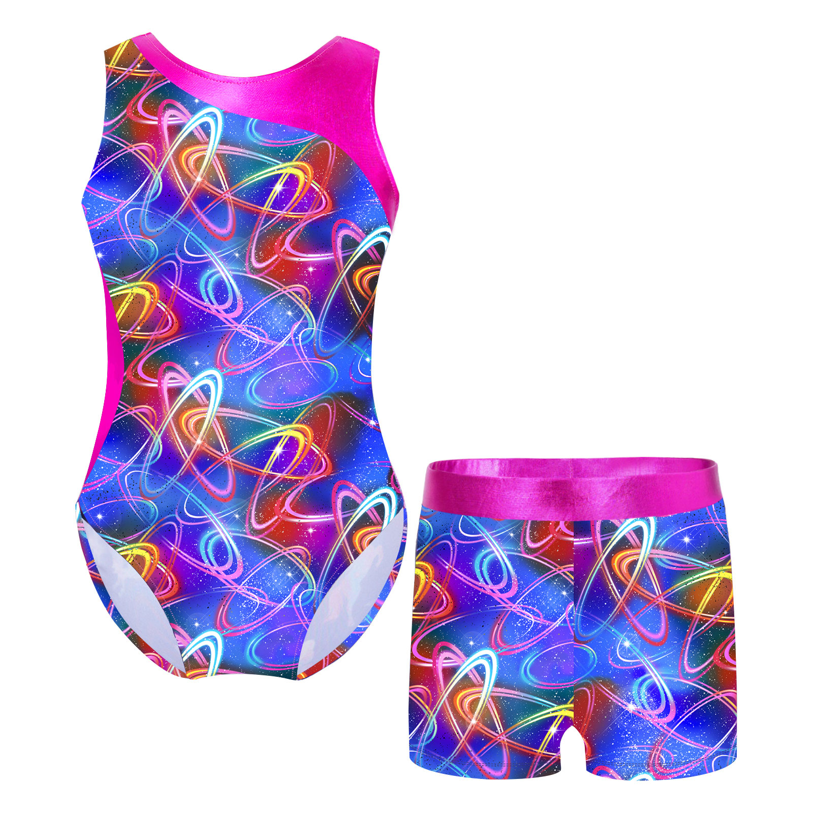 Kind Meisjes Gedrukt Dans Gymnastiek Outfit Mouwloos Bodysuit Met Shorts Ballet Turnpakje Training Dancewear