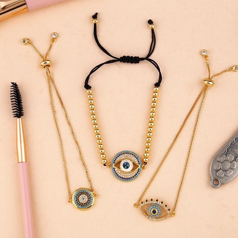 Flola Regenboog Evil Eye Armband Vrouw Zirconia Blue Eye Armband 24K Gold Turkse Eye Sieraden Tennis Pulseira Olho Grego brtb64
