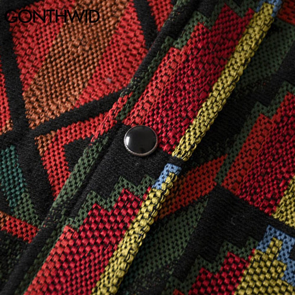 Gonthwid sørvestlige aztec tribal indian button skjorter streetwear hip hop geometri mønster casual langermet skjorte topper strøk