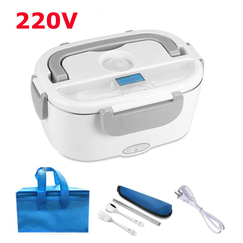 Elektrische Lunch Box Edelstahl 12V 24V 220V Auto Hause Schule Mahlzeit Lebensmittel Wärmer Container Heizung Bento box Für Picknick Camping: 220V White- Bag Set