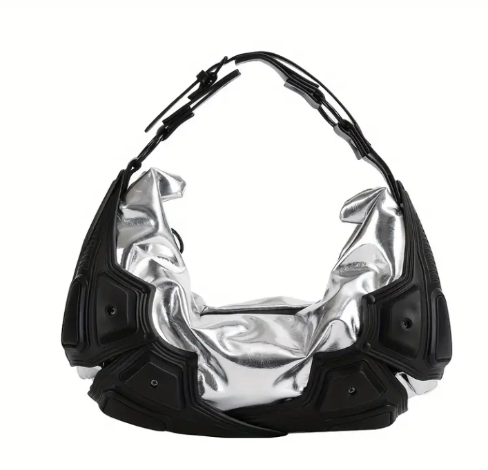 Zomerse metallic leren handtas hobo tas zilver/zwart/felroze schoudertas: Zilver