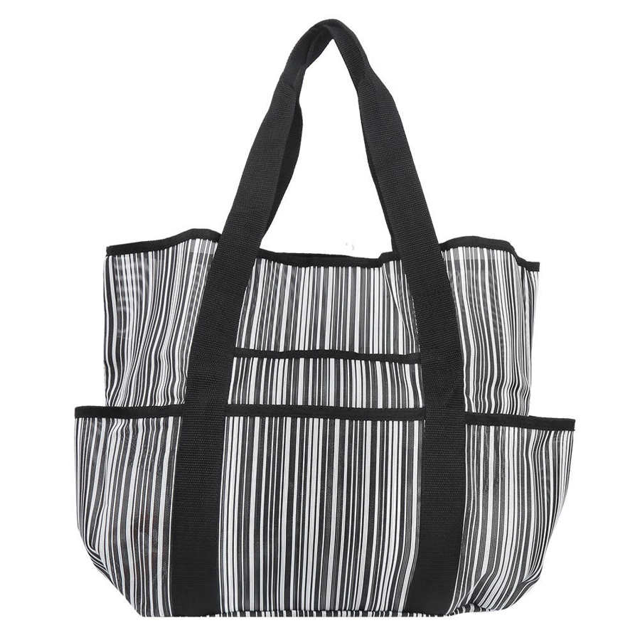 Vakmanschap Streep Strand Netje Draagbare Strandtas Seaside Voor Outdoor: black strips