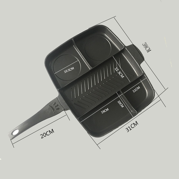 5 Grids Non-stick Frying Pan 5 in 1 Fry Pan Divided Grill Pan for All-in-One Cooked Breakfast Pot Fry Oven Meal Skillet