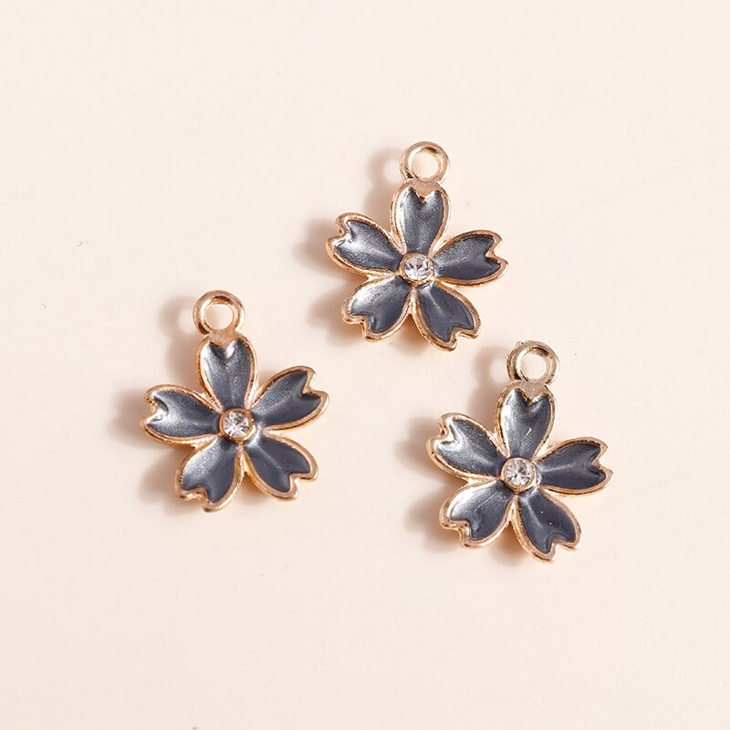 Dijes de flores de cristal rosa para fabricación de joyas, abalorios de plantas de aleación esmaltada para collar y pendientes, 10 piezas, 14x17mm: Violeta