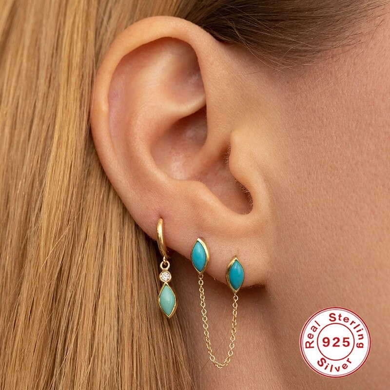 Boako Trendy Real 925 Sterling Zilver Turquoise Dangle Earring Kwastje Ketting Oor Stud Voor Vrouwen Verjaardag Sieraden