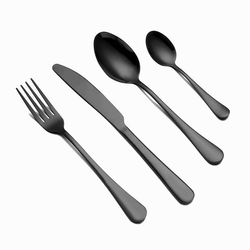 Spklifey guld bestik 24 stk spisestel guld bestik sæt guld ske gafler knive skeer rustfrit stål bestik spisestel: Sort 6 sæt