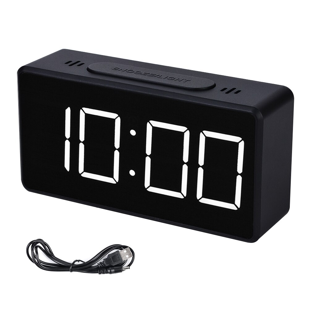 LED Mirror Alarm Clock Sound-Activated Clock Rechargeable Bedside Music Clock Dual Alarms with Snooze function: Black