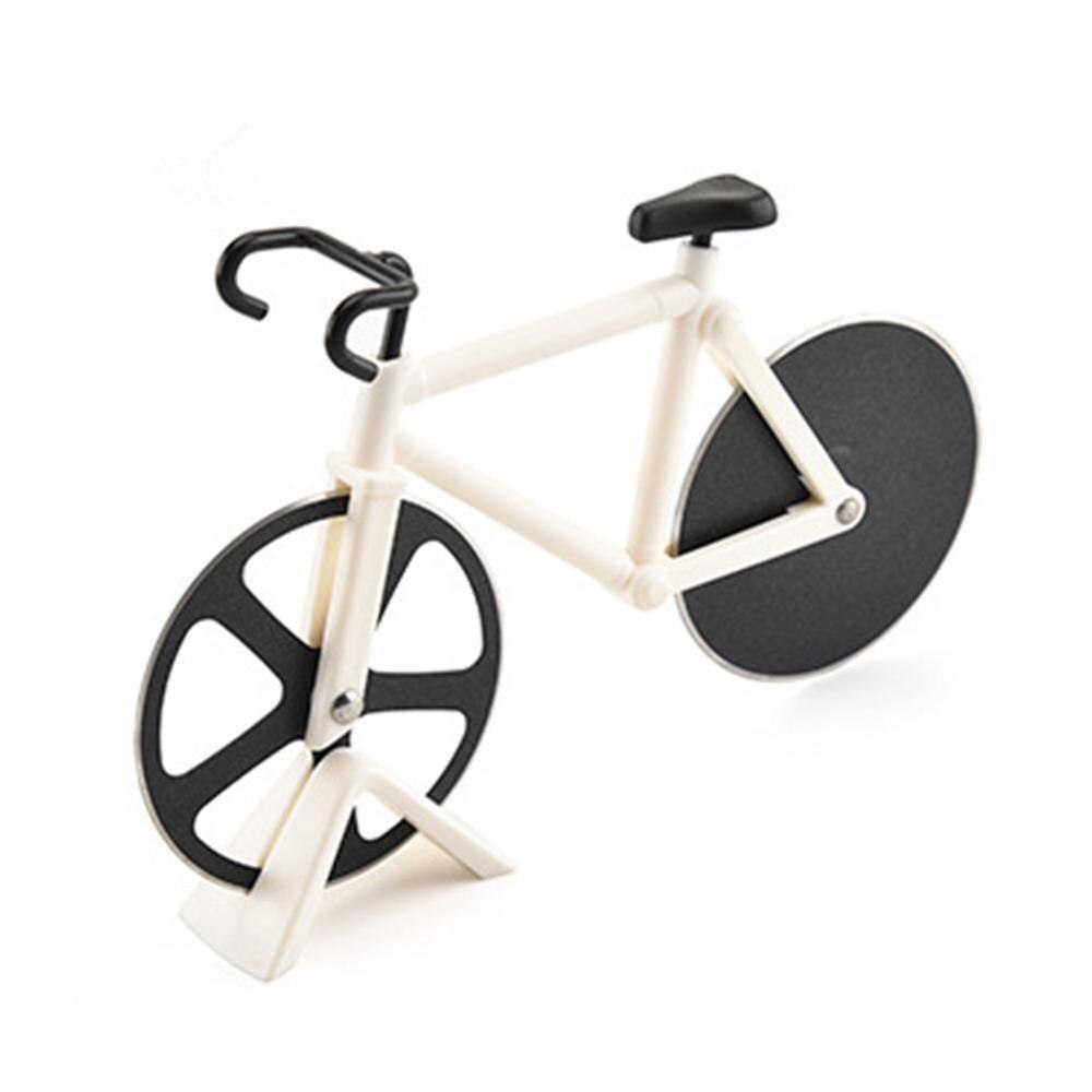 Rustfri stål pizzakniv tohjulet cykelværktøjskærer skærecykel rund form pizzaknive pizzakniv pizz  f0 f 4: Hvid