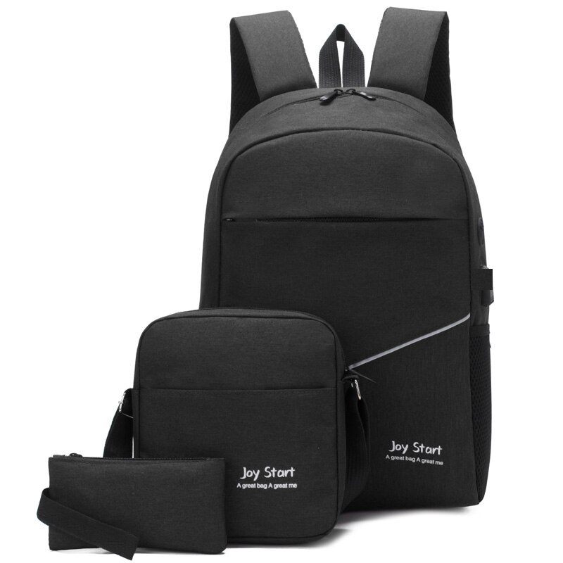 Moda casual 3 pçs/lote escola mochila de alta qualidade durável lona saco escolar grande capacidade livro mochila portátil para adolescente: Black