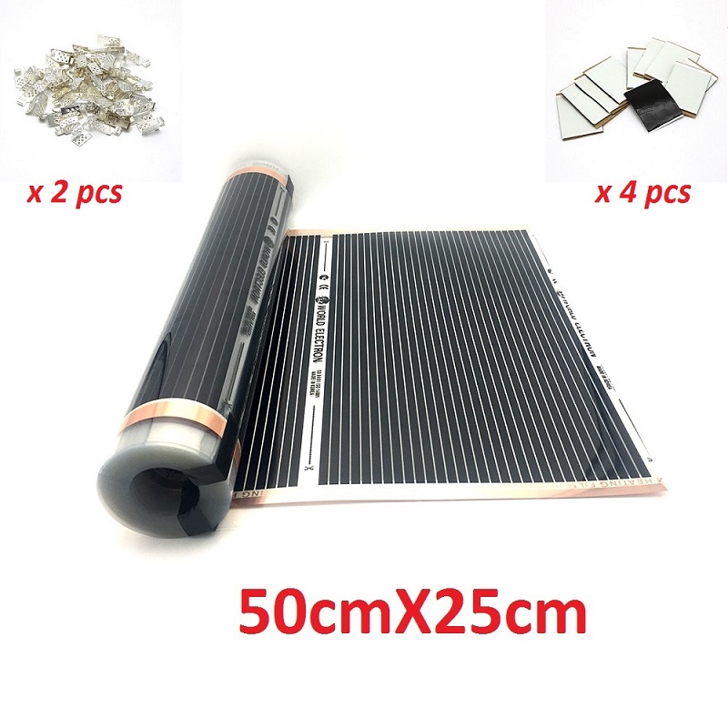 MINCO HEAT Electric Infrared Underfloor Heating Film 220w/m2 Warming Mat with Clamps and Psates: 50cmX25cm