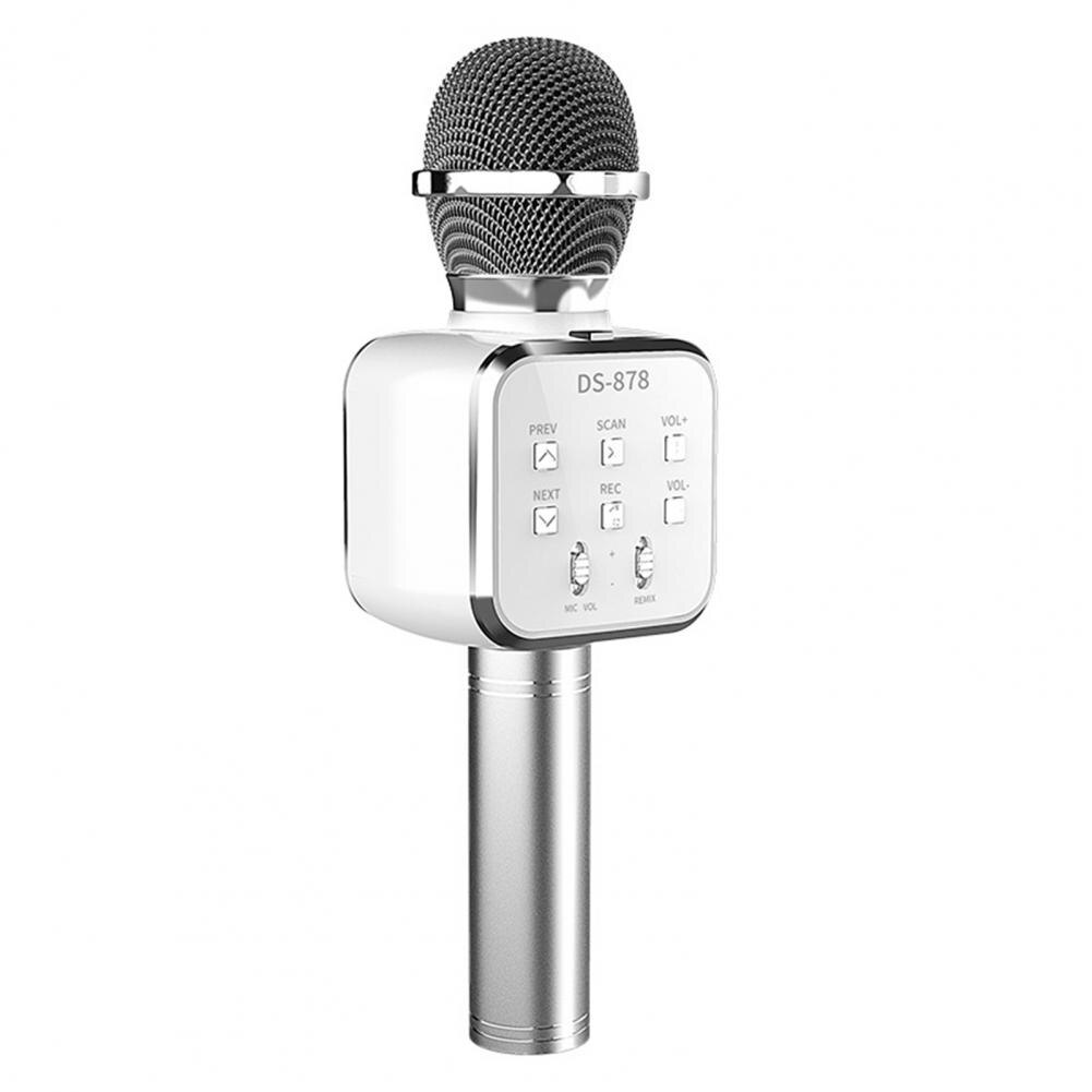 Ds878 wireless microphones, supports usb hard drive/tf card, metal 1 4 in compatible condenser mic music player for boys and girls: Silver grey