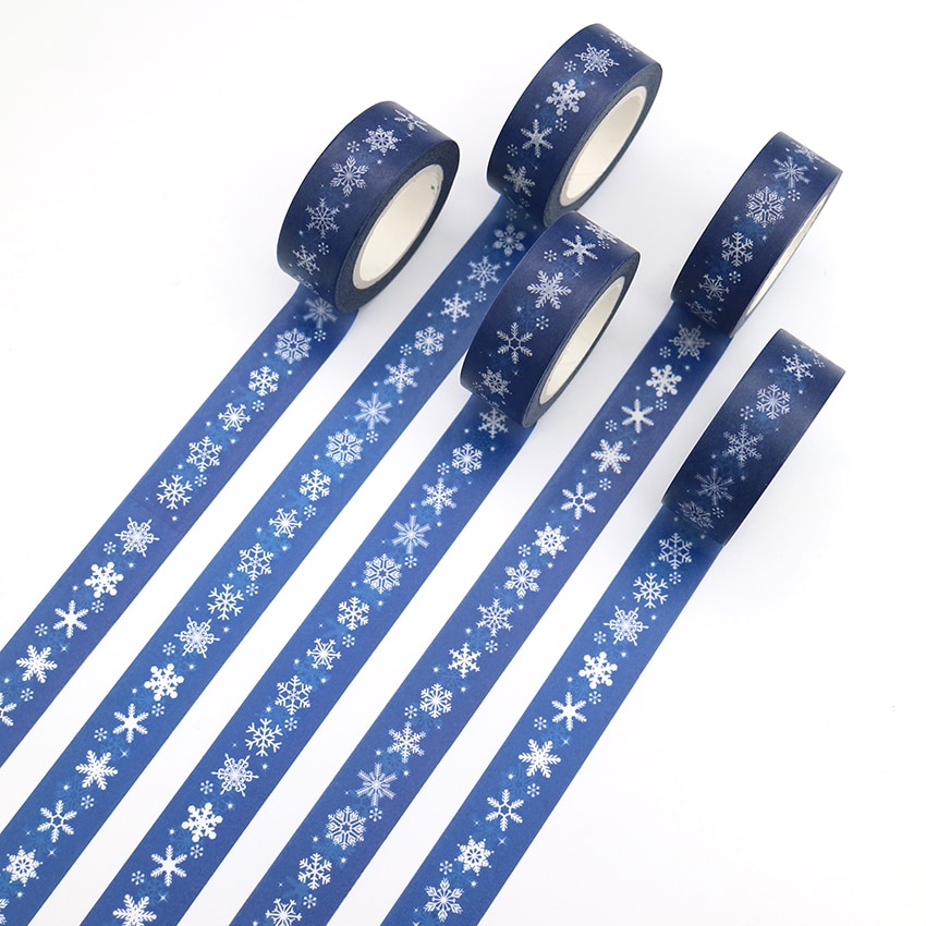 1 STKS 15 MM * 10 M Kerst Serie Sneeuwvlokken Zelfklevende Washi Tape DIY Scrapbooking Afplakband Leuke Sticky Papier Tape