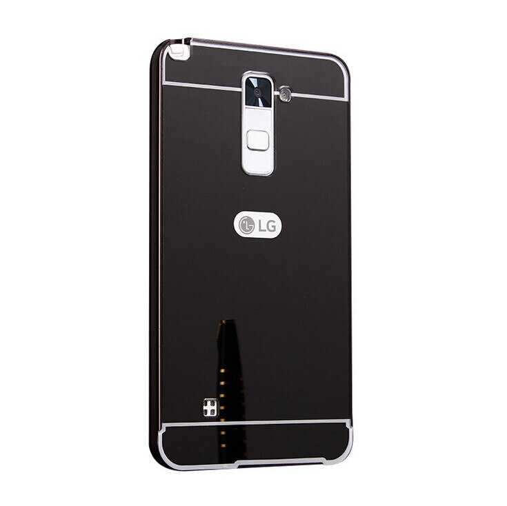 Parachoques de aluminio de Metal chapado en oro + carcasa trasera de espejo de plástico para LG K7 X210ds K10 Q6/Q6 Plus funda del teléfono híbrida fundas traseras: For LG K10 2016 / black