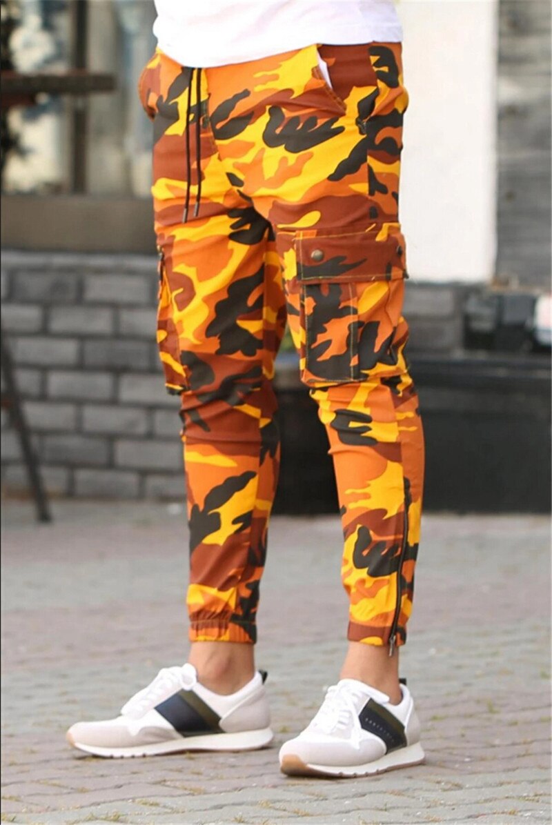 Herr dagliga casual kamouflage byxor herr elastiska bekväma byxor herr camo harem byxor sport joggare byxa hane: Xxl / Gul