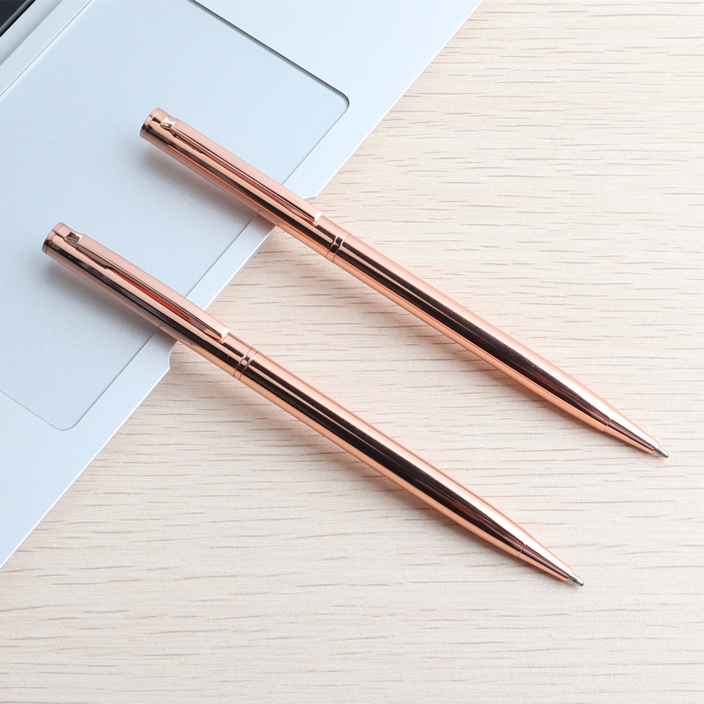 5Pcs/Set Rose Gold Ballpoint Pen Stainless Steel Rod Rotating Metal Ball-point Pens For School Office Stationery Supplies Pens
