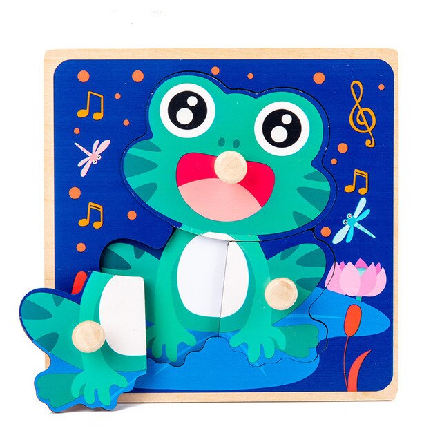 Baby Speelgoed Montessori Houten Rammelaars Zand Hamer Verlichting Houten Blokken Puzzel Game Development Baby Speelgoed 0 12 Maanden: Frog