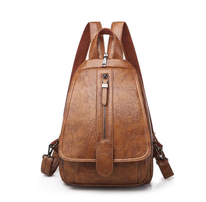 Women Backpack Ladies Travel Back Bag Shoulder Bag PU Leather Female Backbag: Brown