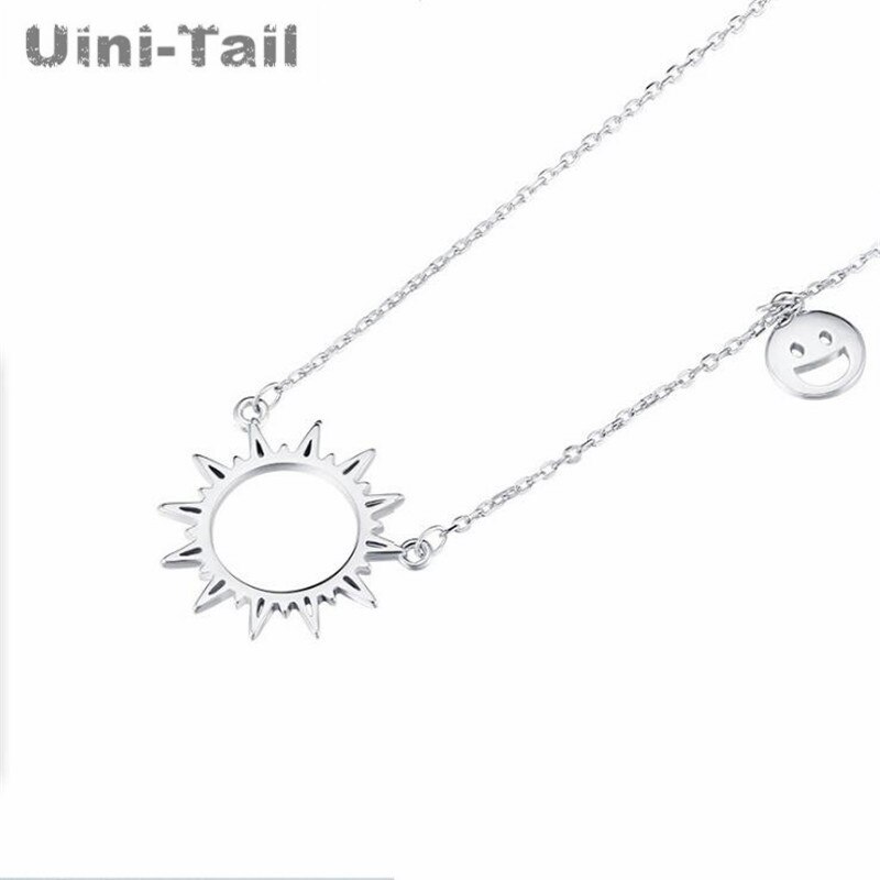 Uini-tail offre spéciale 925 en argent sterling soleil sourire collier simple tempérament doux creux fille bijoux