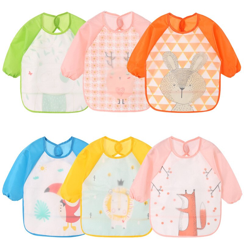 Bavoirs Double couche imperméable à manches longues pour bébé, Bandana, tissus de dessin animé bon marché