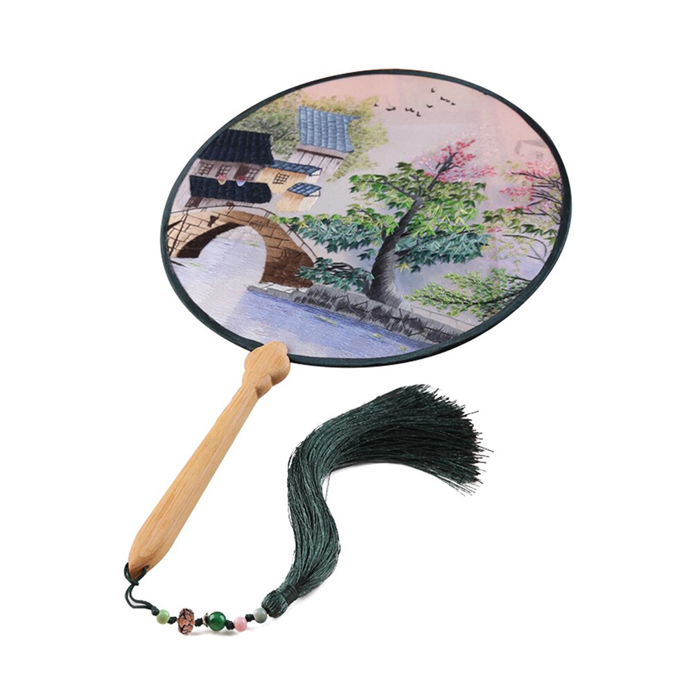 Intangible cultural Chinese Silk Fan Handmade Suzhou Embroidery Fan Double-sided Embroidery Fan Series With Box: color 7