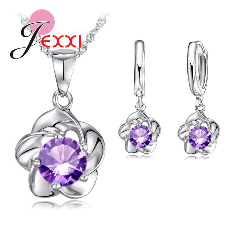 Venda quente elegante flor cz zircon 925 prata esterlina colar brincos conjunto feminino meninas festa de casamento conjunto de jóias: 4