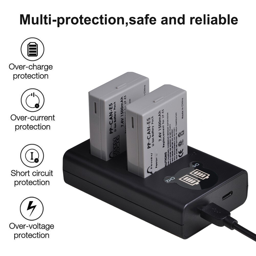 LPE5 LP-E5 Batterie mit LP E5 Batterie Ladegerät für Canon EOS 500D, EOS 450D, EOS 1000D, kuss X3 X2 F EOS Rebel XS XSi Rebel T1i