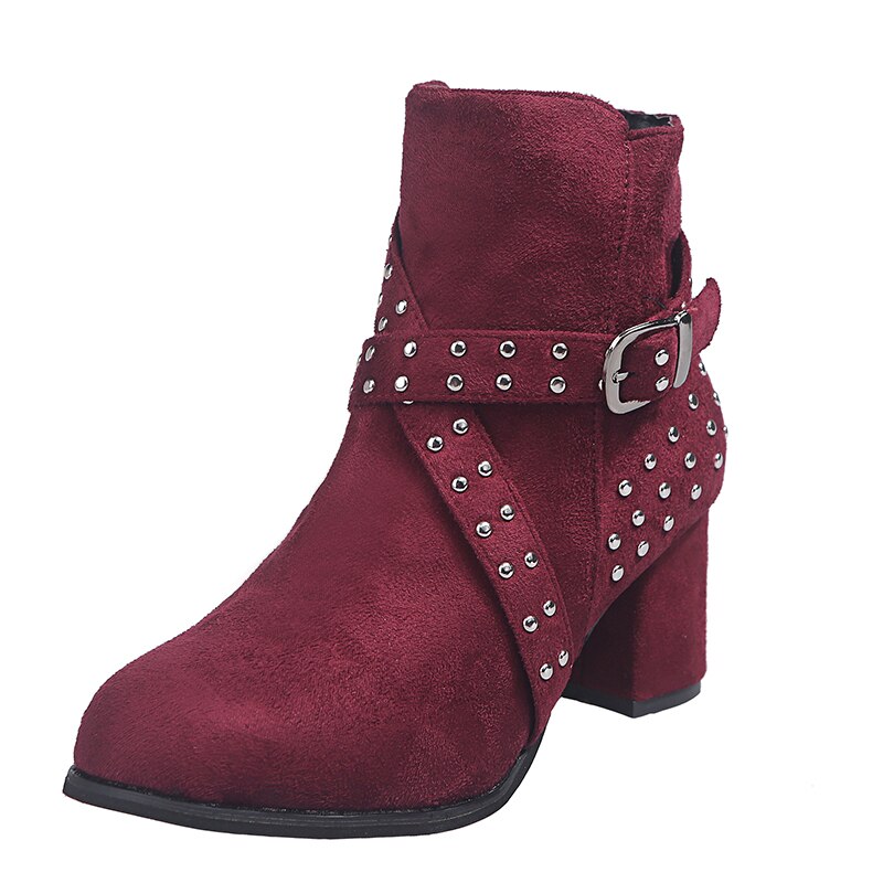 Winter Vrouwen Laarzen Enkel Cross Tie Klinknagel Kudde Gesp Puntschoen Zip Massief Rubberen Zool Mode Casual Schoenen Vrouwelijke Schoenen dames