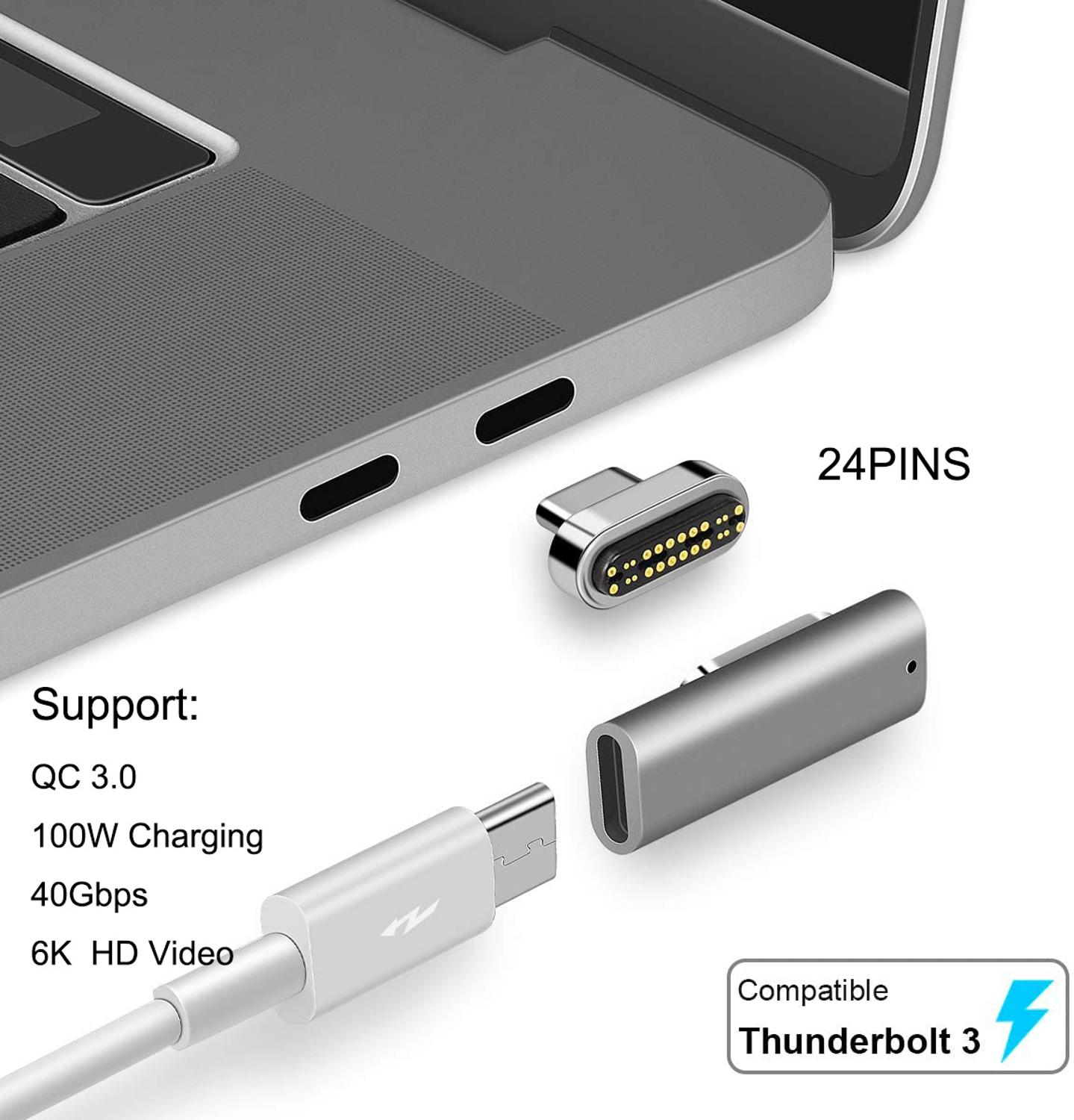 24 pin magnetic USB C charging adapter to USB C macbook Converter Adapter for Macbook /Matebook thunderbolt 3 Magnetic Adapter