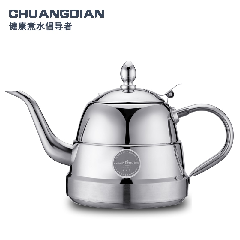 Stainless steel teapot water kettle tea set electromagnetic stove flat bottom thickened kettle pot 1.3L: 1