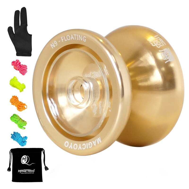 MAGICYOYO N9 Metal Yoyo Side Shaft Top Fingerplay Aluminum Alloy Yoyo with 5 Strings,Gloves: Lost Gold