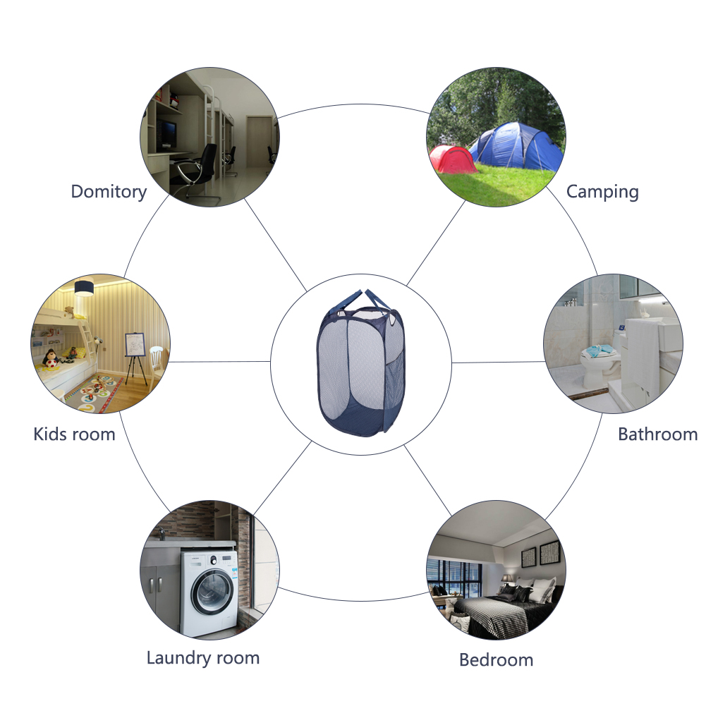 Folding Laundry Basket Pop Up Open Blue Mesh Sorting Basket Home Storage Hamper Organize Bags For Clothes Camping Landry Room