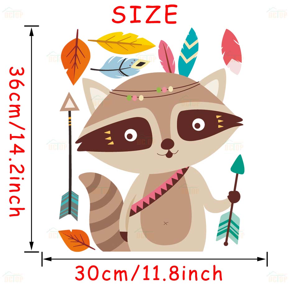 Chasse Tribal bois raton laveur chat mur décalcomanie chambre décor lapin ours autocollants pour pépinière enfants chambre maison murale: FCS8437