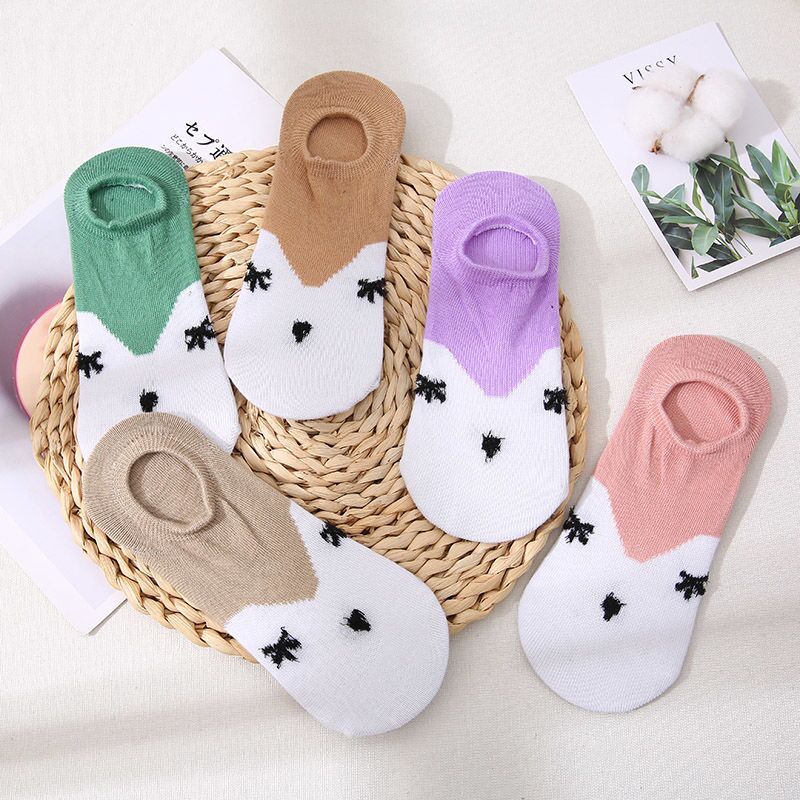 5 Pairs/lot Cute Harajuku Animal Sock Women Summer Korean Cat Beer Funny Low Cut Boat Socks Happy Sox 35-40