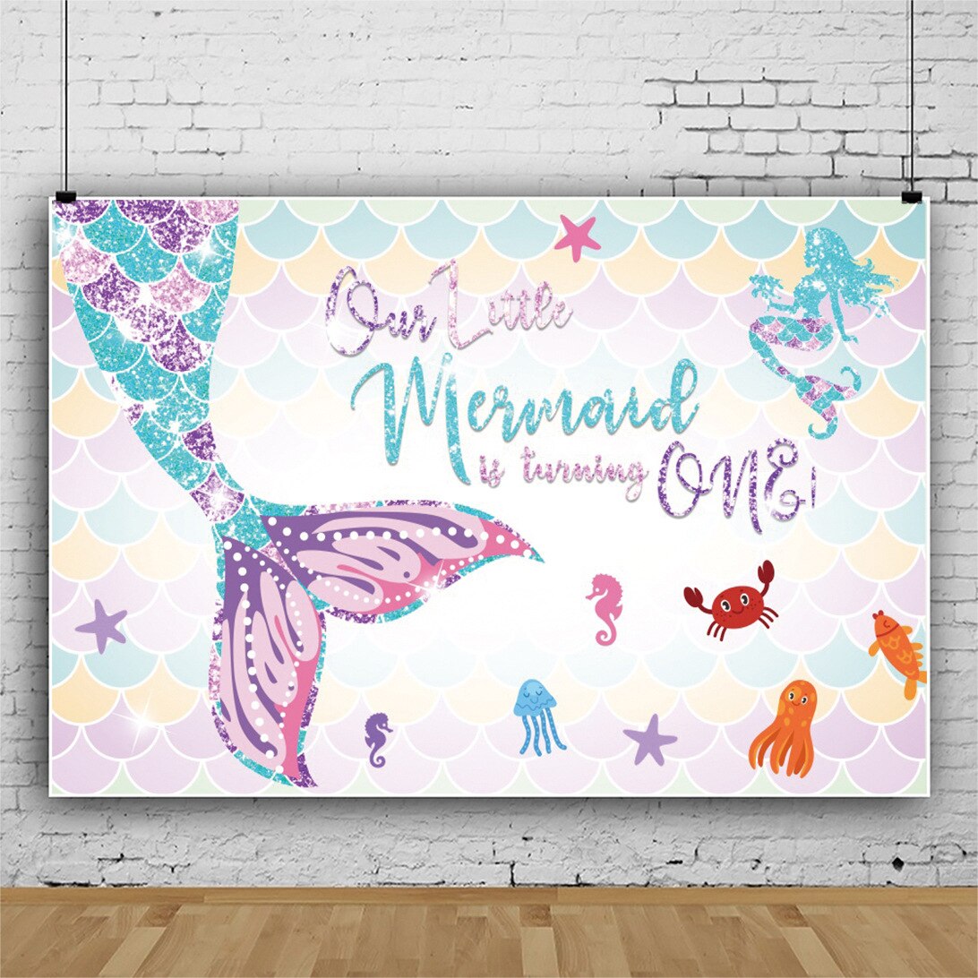 Cartoon Mermaid Achtergronden Kinderkamer Decoratie Meisje Vinyl Doek Fotografie Achtergronden Kinderen Verjaardagsfeestje Supplies: i 1pc