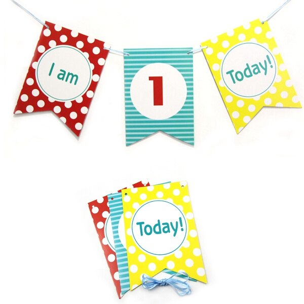 1Set "Ik Ben 1 Vandaag" Roze/Blauw Papier Banner Garland Baby Jongen Meisje Voor Mijn Eerste baby Douche Een Jaar Verjaardagsfeestje Decoratie: Colorful Dot