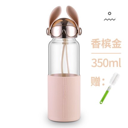 Botellas de agua de vidrio portátiles creativas de dibujos animados con tapa brillante para perro, bonita botella de agua con personalidad para chica estudiante: Gold bottle