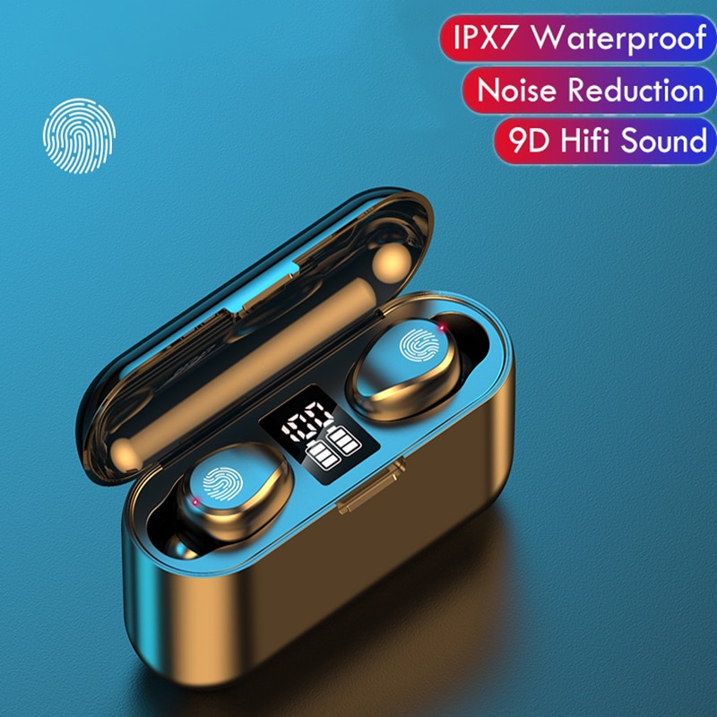 F9 Bluetooth V5.0 Koptelefoon Draadloze Hoofdtelefoon Met Microfoon Sport Waterdichte Headsets 2200Mah Met Display Opladen Doos