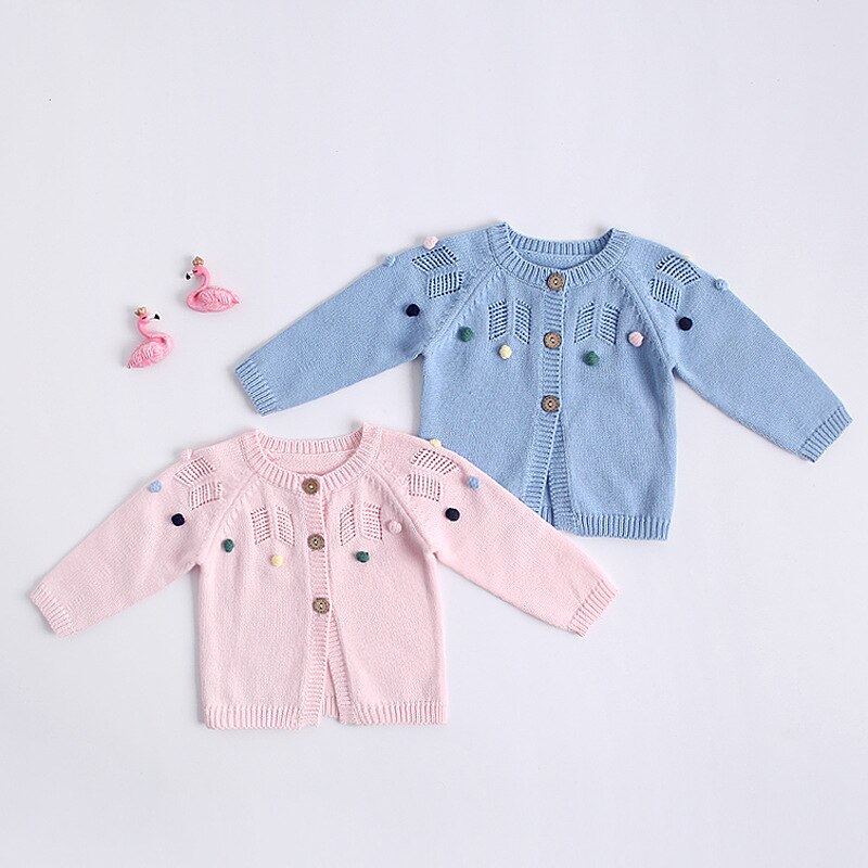 2019 outono infantil meninas suéteres bebê menina cardigan camisola de malha com pompom artesanal crianças cardigan 0-2y roupas da menina do bebê