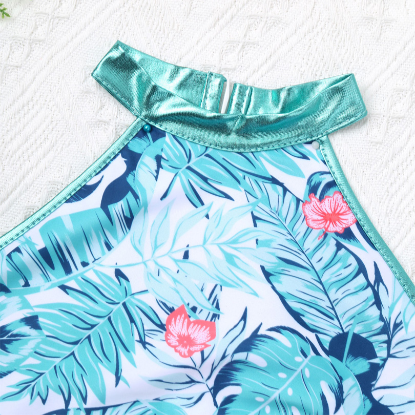 Kids Meisjes Tankini Braziliaanse Bikini Top Met Bodems Zwemmen Set Beachwear Palm Bladeren Print Badpak Badmode Badpak Set