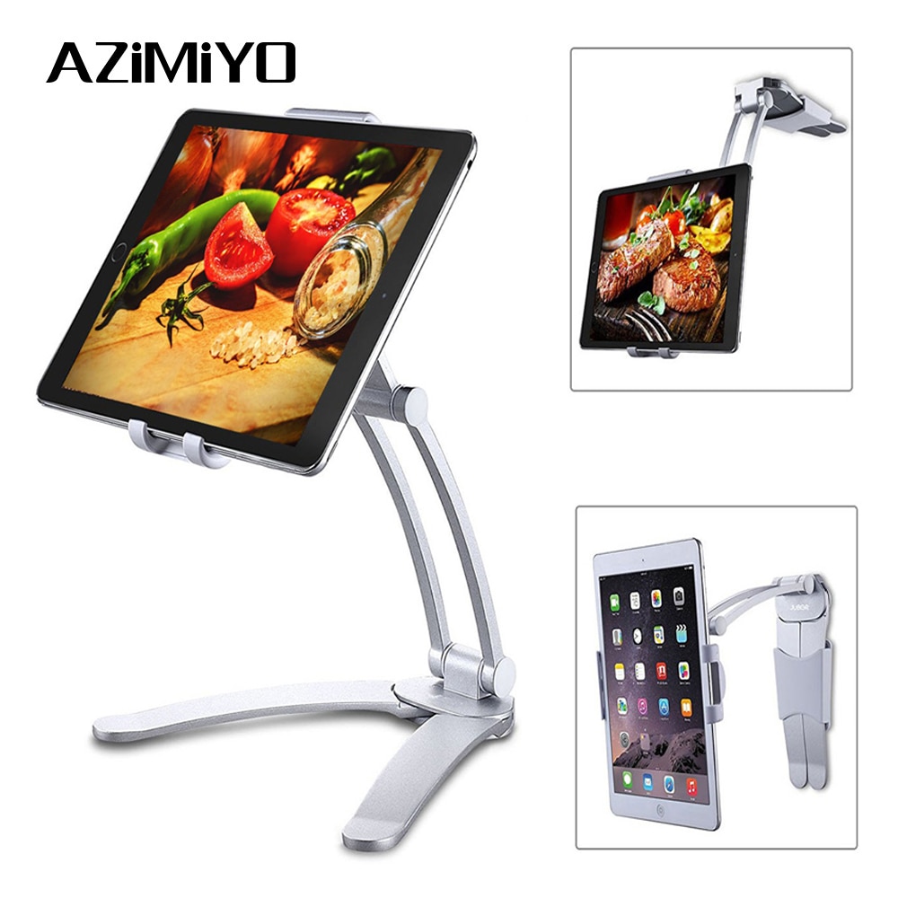 Azimiyo tabletstandaard, wandmontage, bureaustandaard voor tablets van 5-10.5 inch breed, metalen ipad-standaard voor ipad-houder