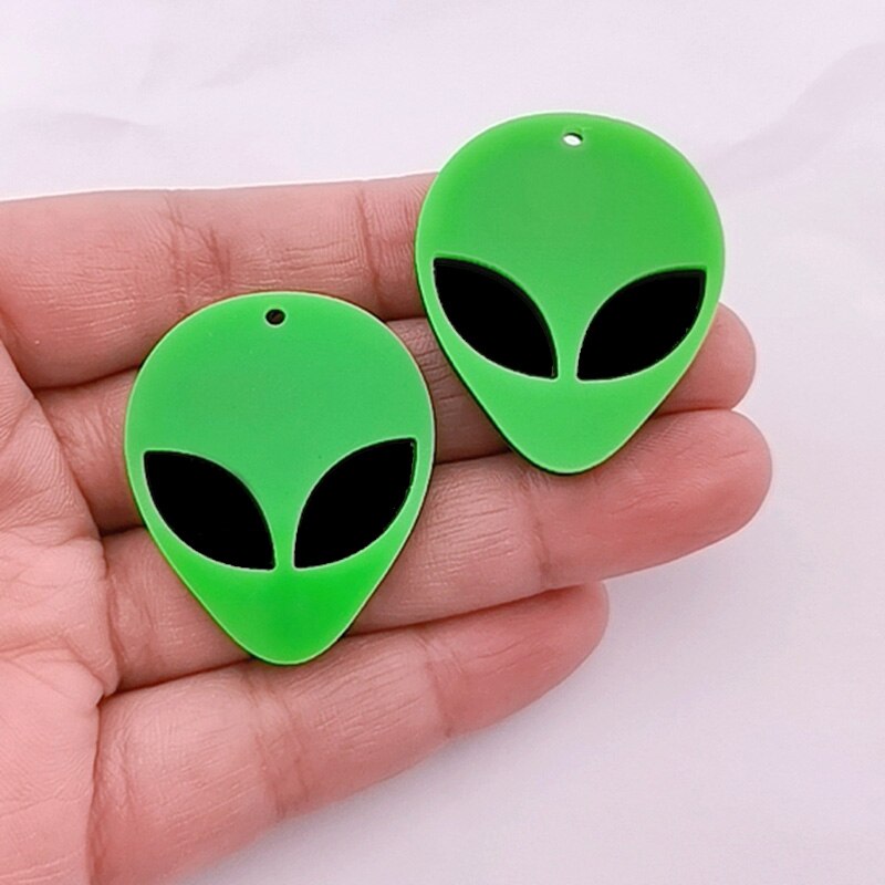 10 stücke Acryl Harz Nette UFO Außerirdischer Kopf Anhänger Für Halskette Armbinde Frauen Schmuck DIY Machen Reize: Grün