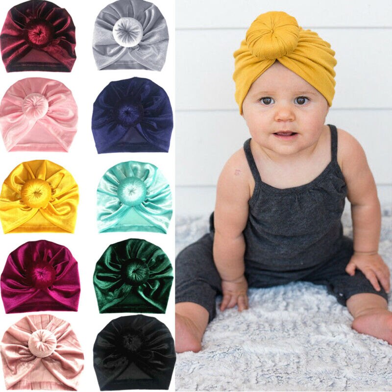 Småbørn piger børn baby fløjl donut hat stor sløjfe hårbånd pandebånd stretch turban knude hoved wrap